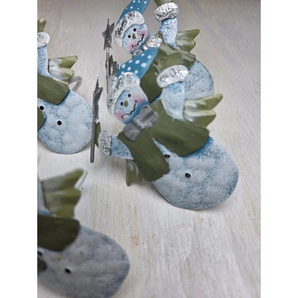 8 Vintage Metal Snowman Napkin Rings Christmas Rustic Cottagecore Holiday Decor